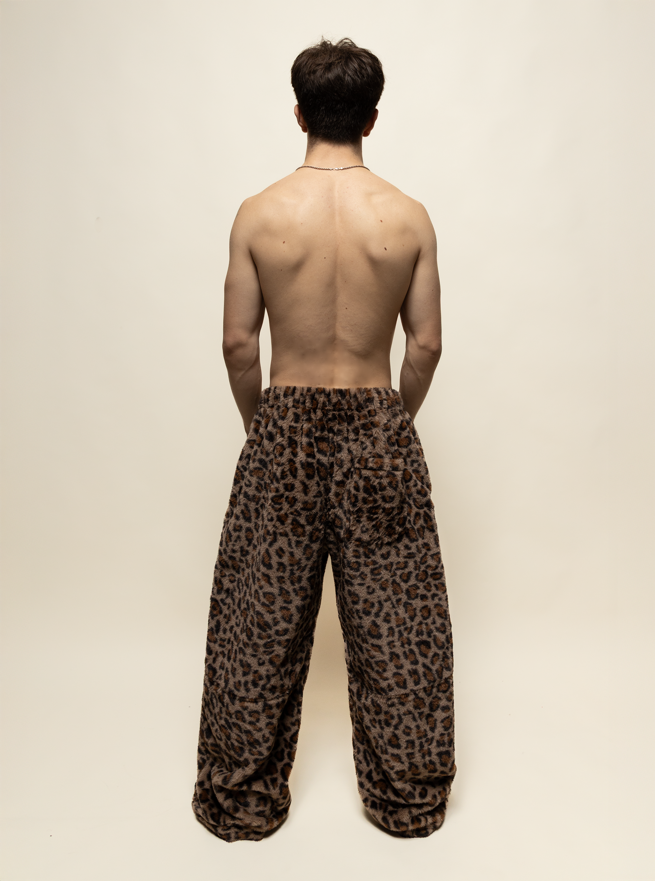 baggy sweats in leopard print fur