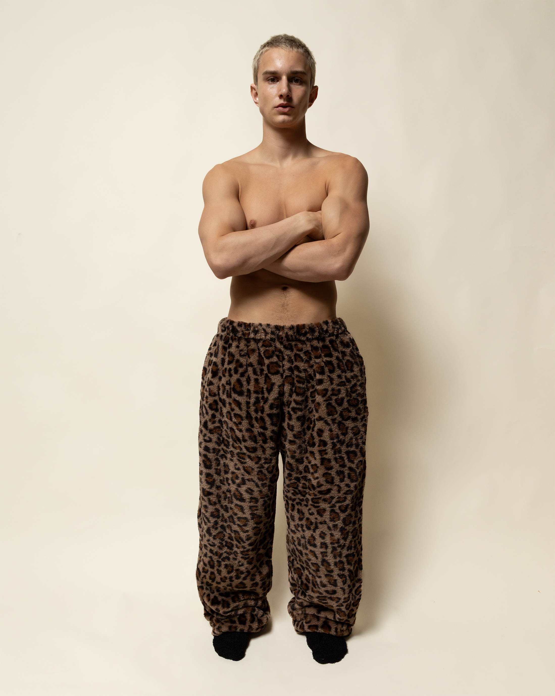 baggy sweats in leopard print fur