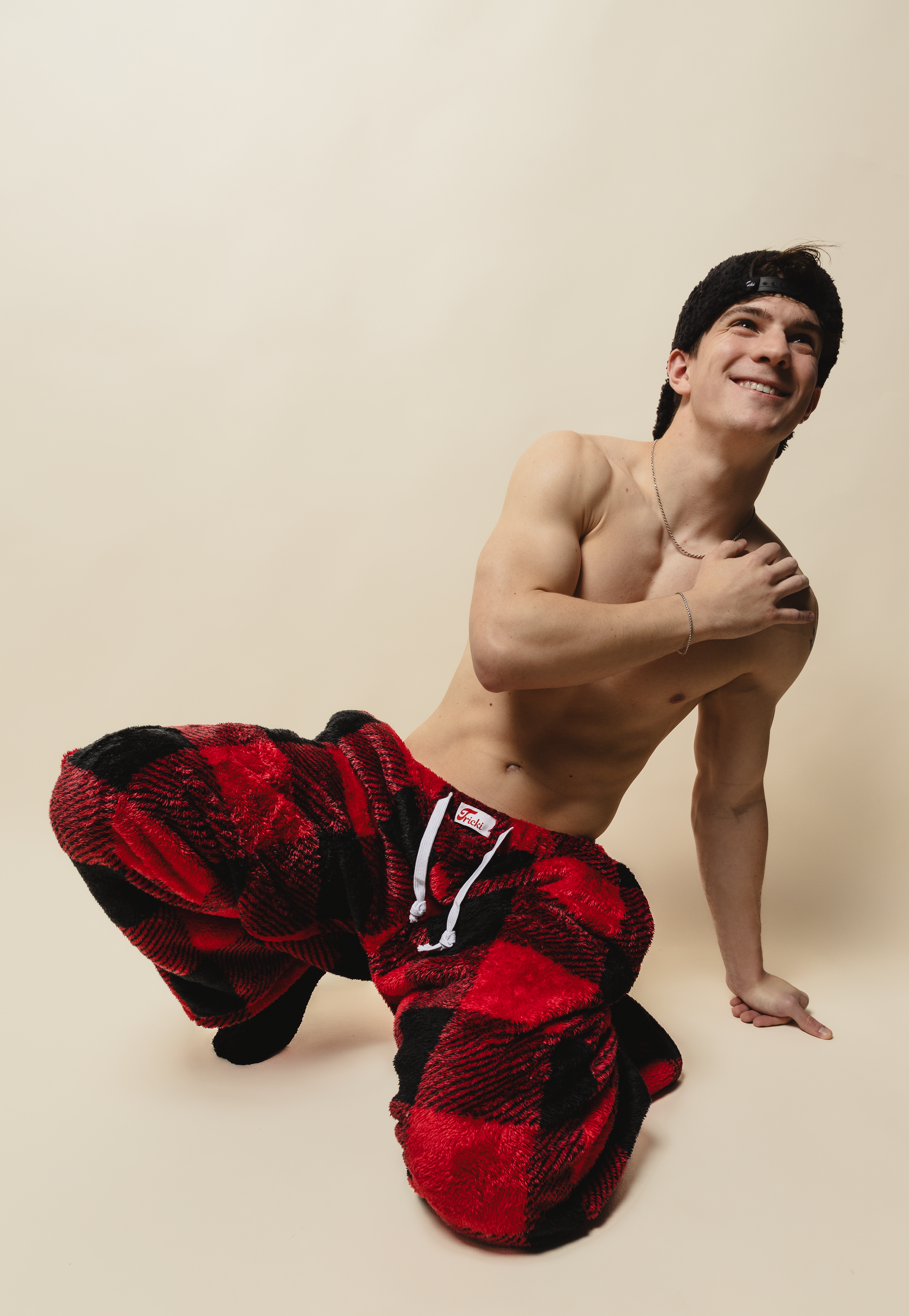 fur pajama pants mens oversized checkered ruby red black pj pants