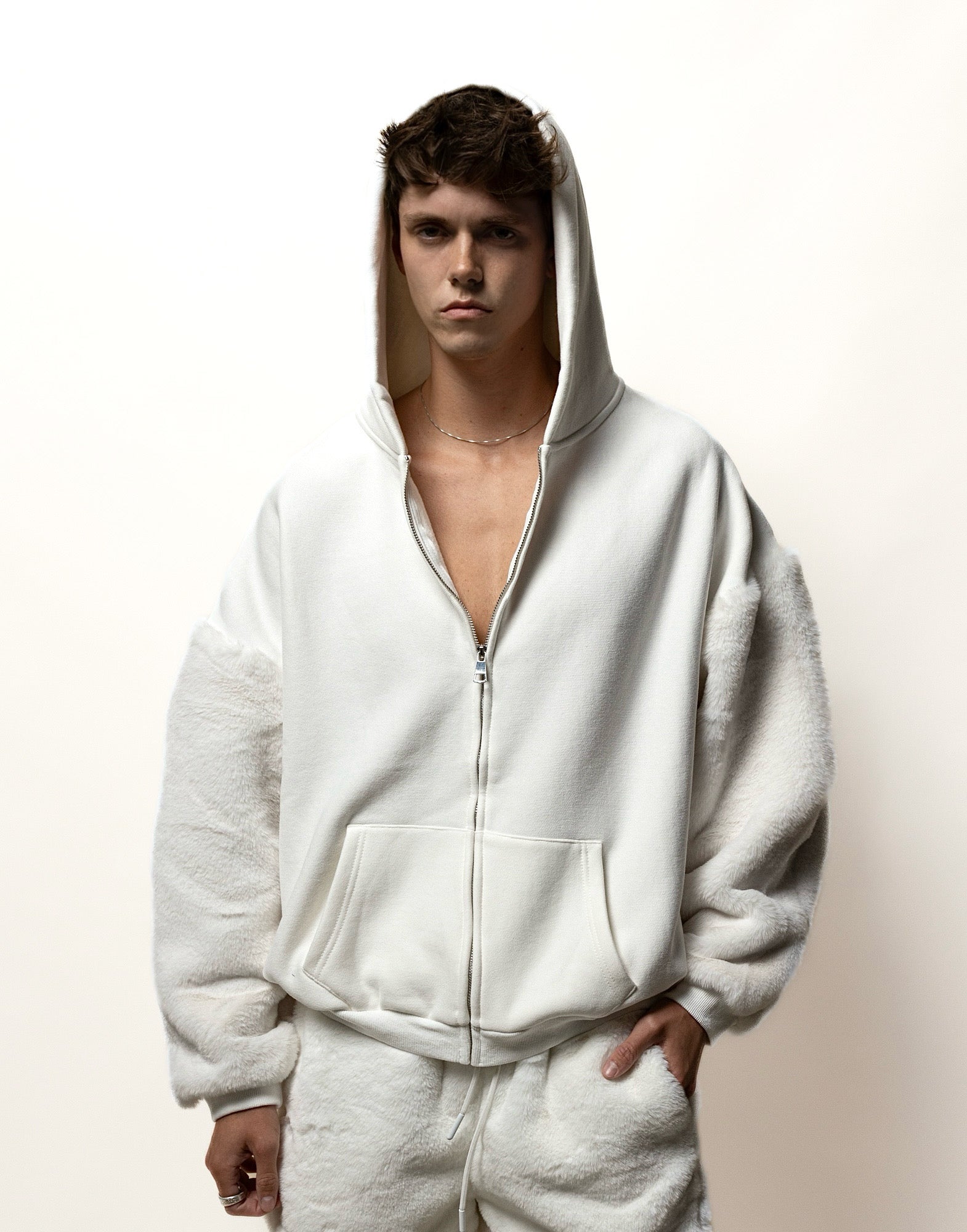 oversized fur sleeved hoodie