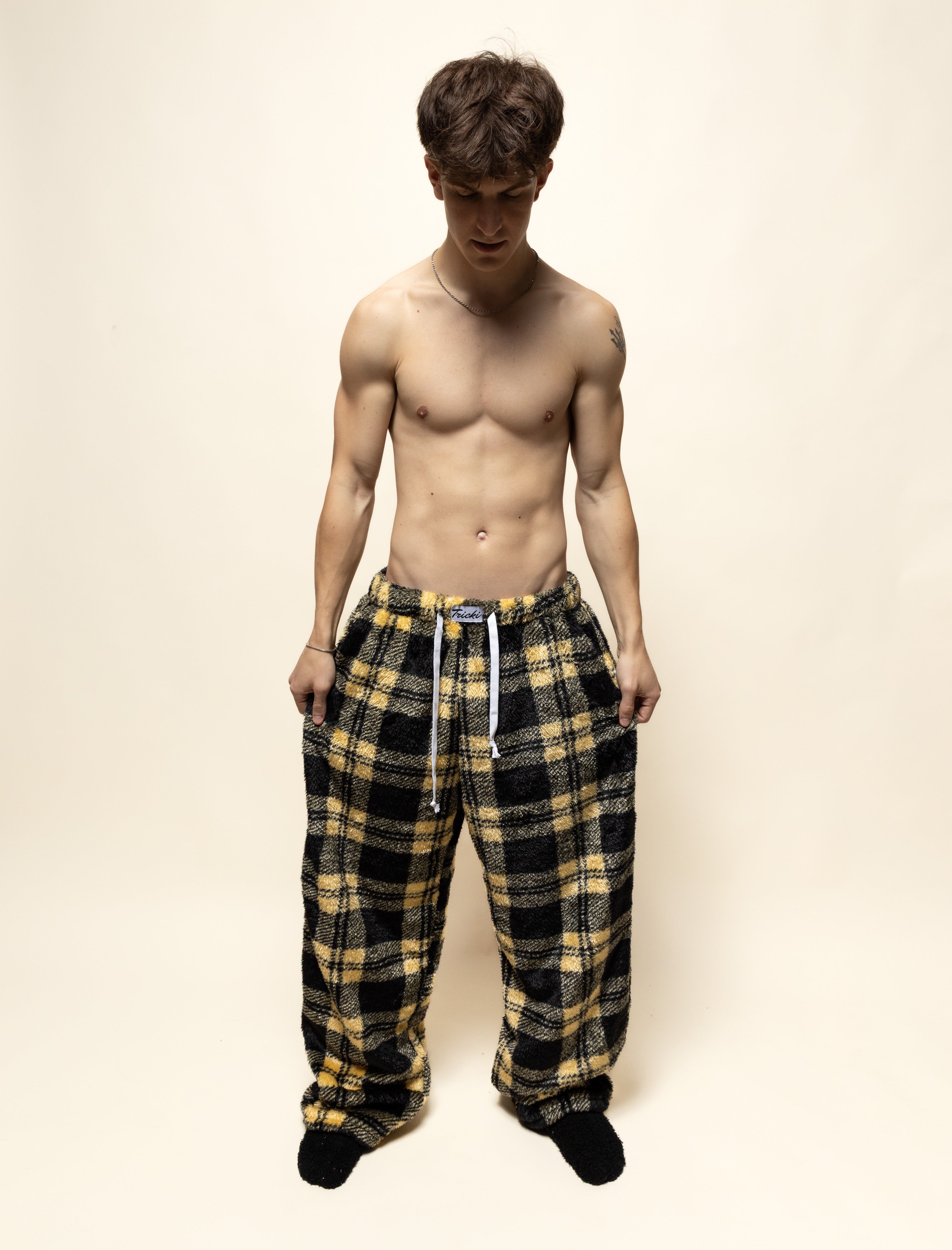 oversized pajama pants in brushed fur