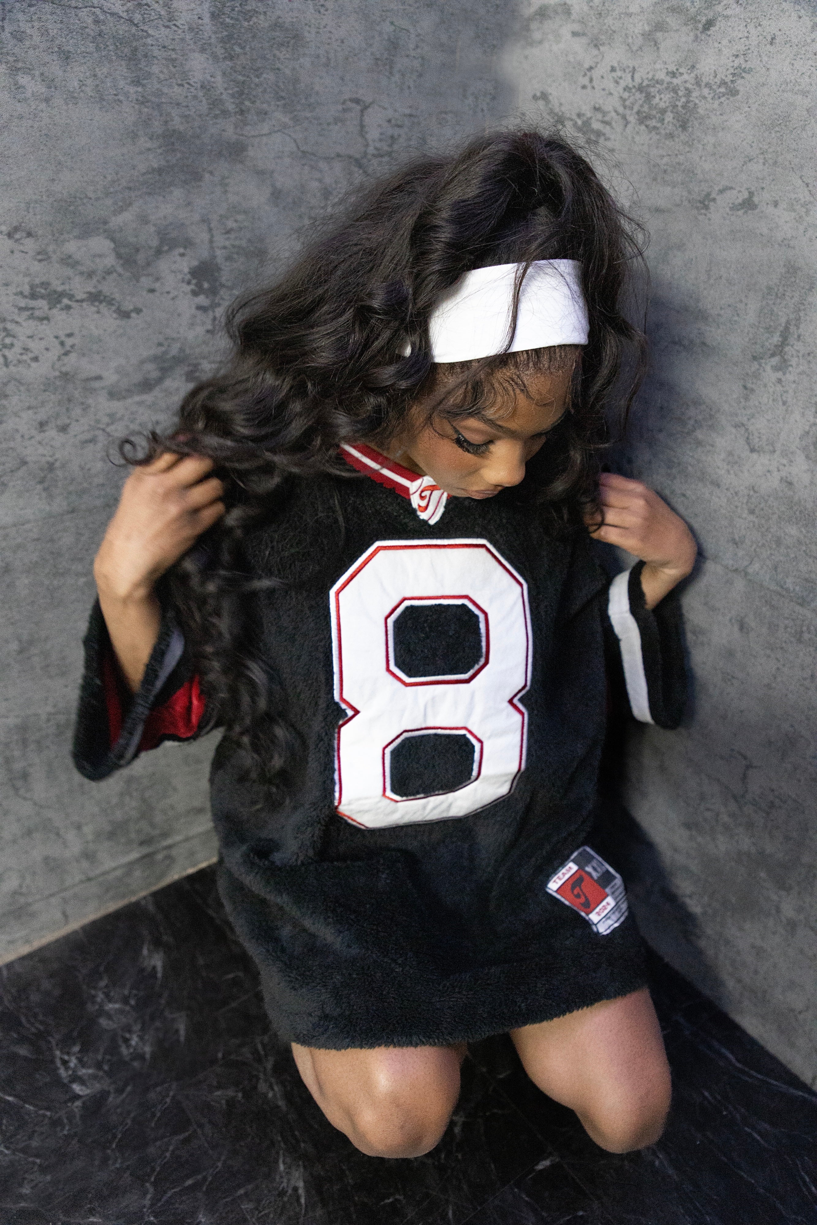 oversized football jersey in brushed fur