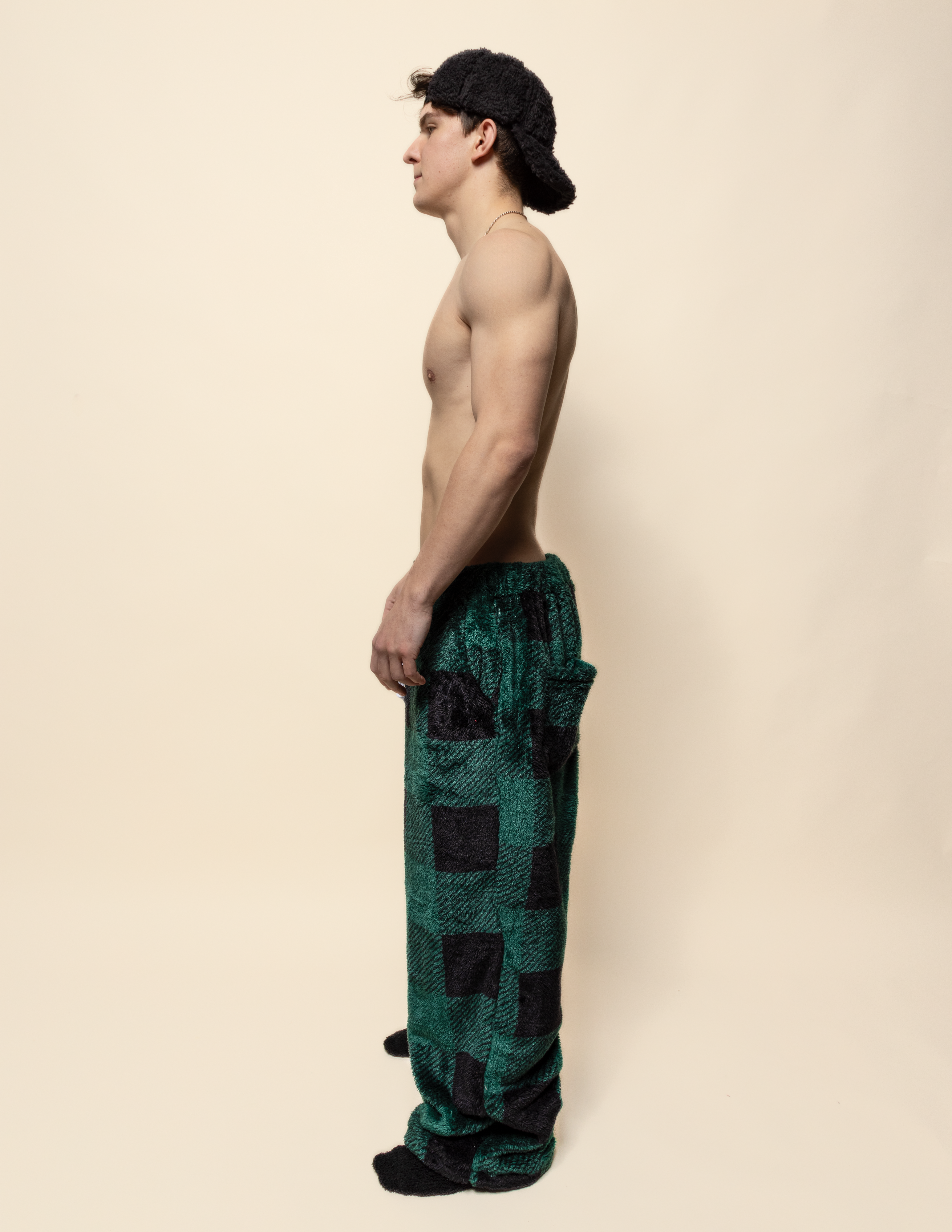 checkered forest green pj pants for men