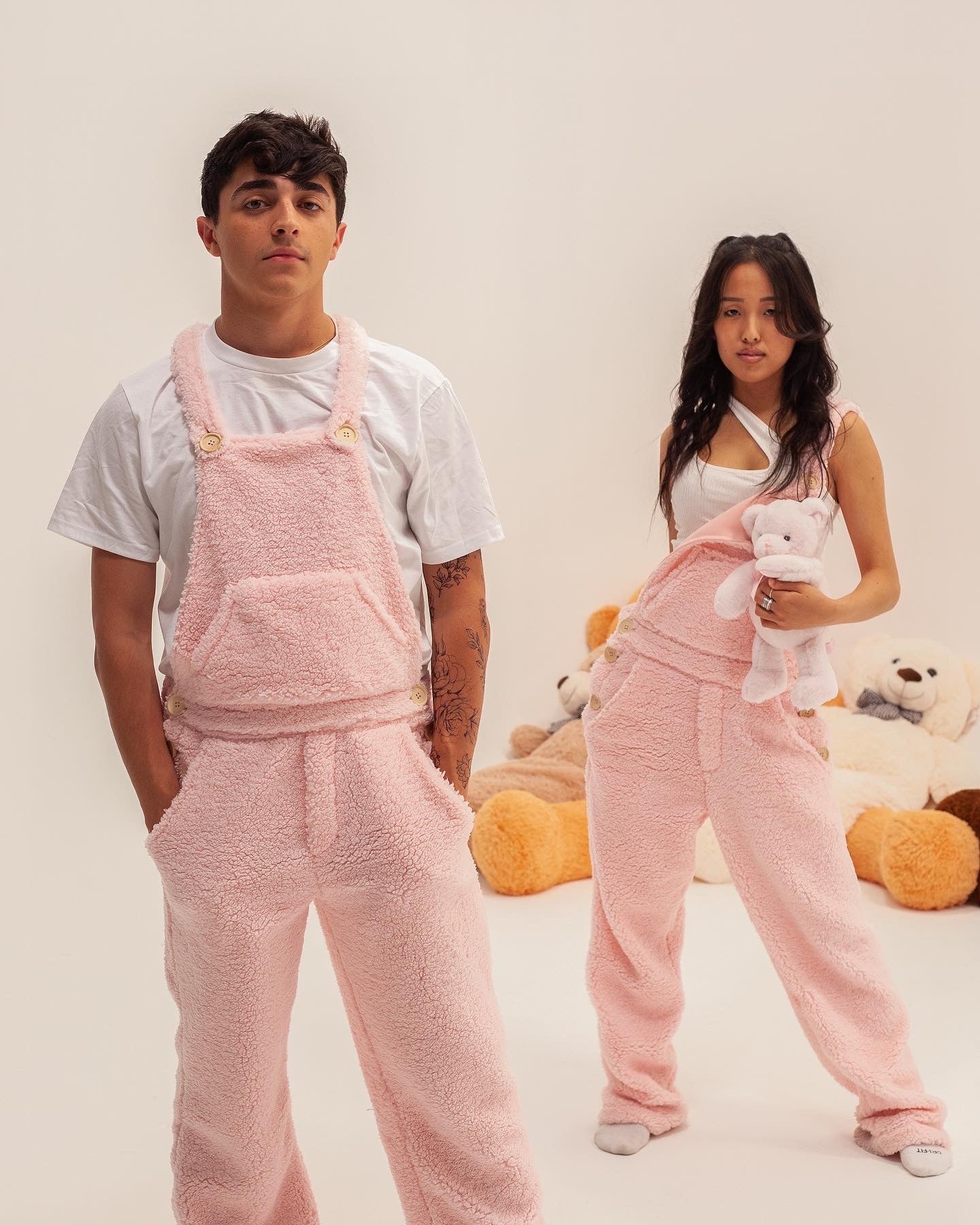 teddy sherpa overalls