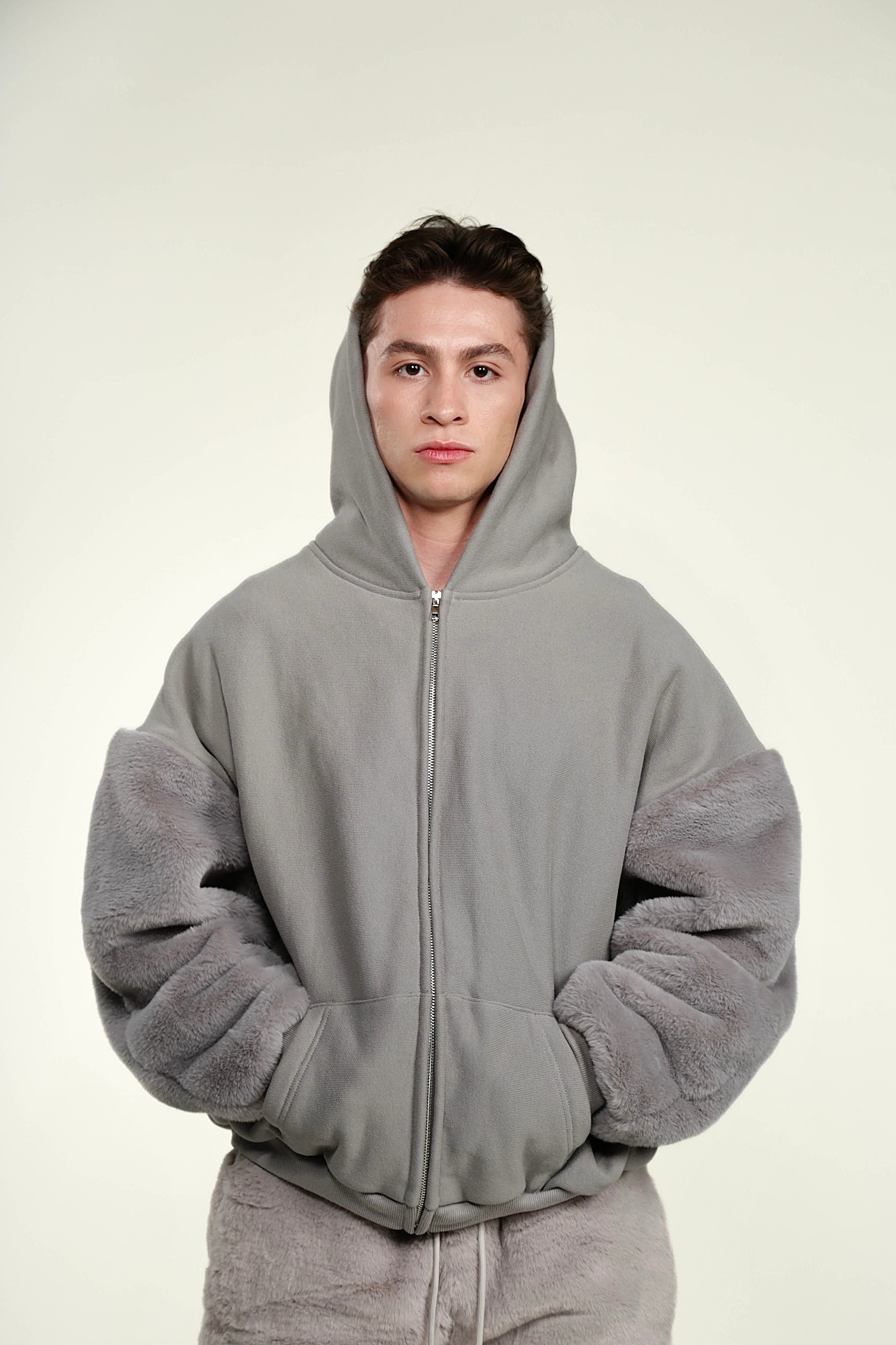 oversized fur sleeved hoodie