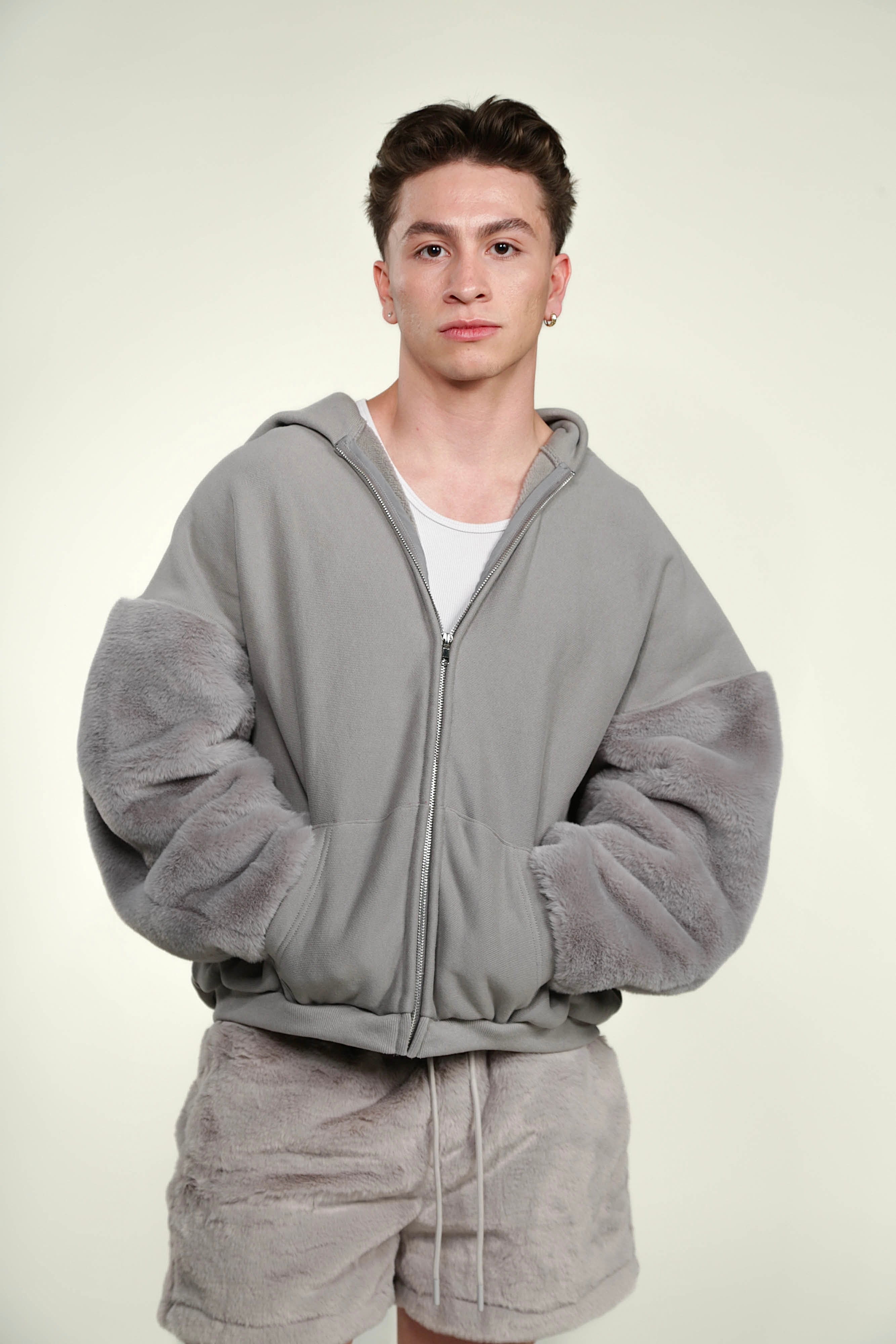 oversized fur sleeved hoodie