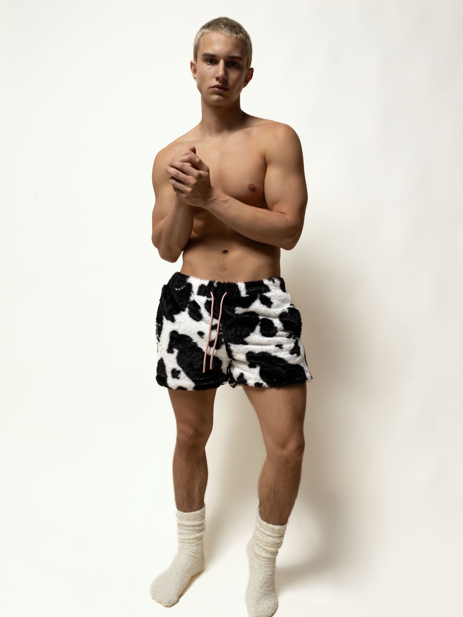 5" shorts in cow print fur