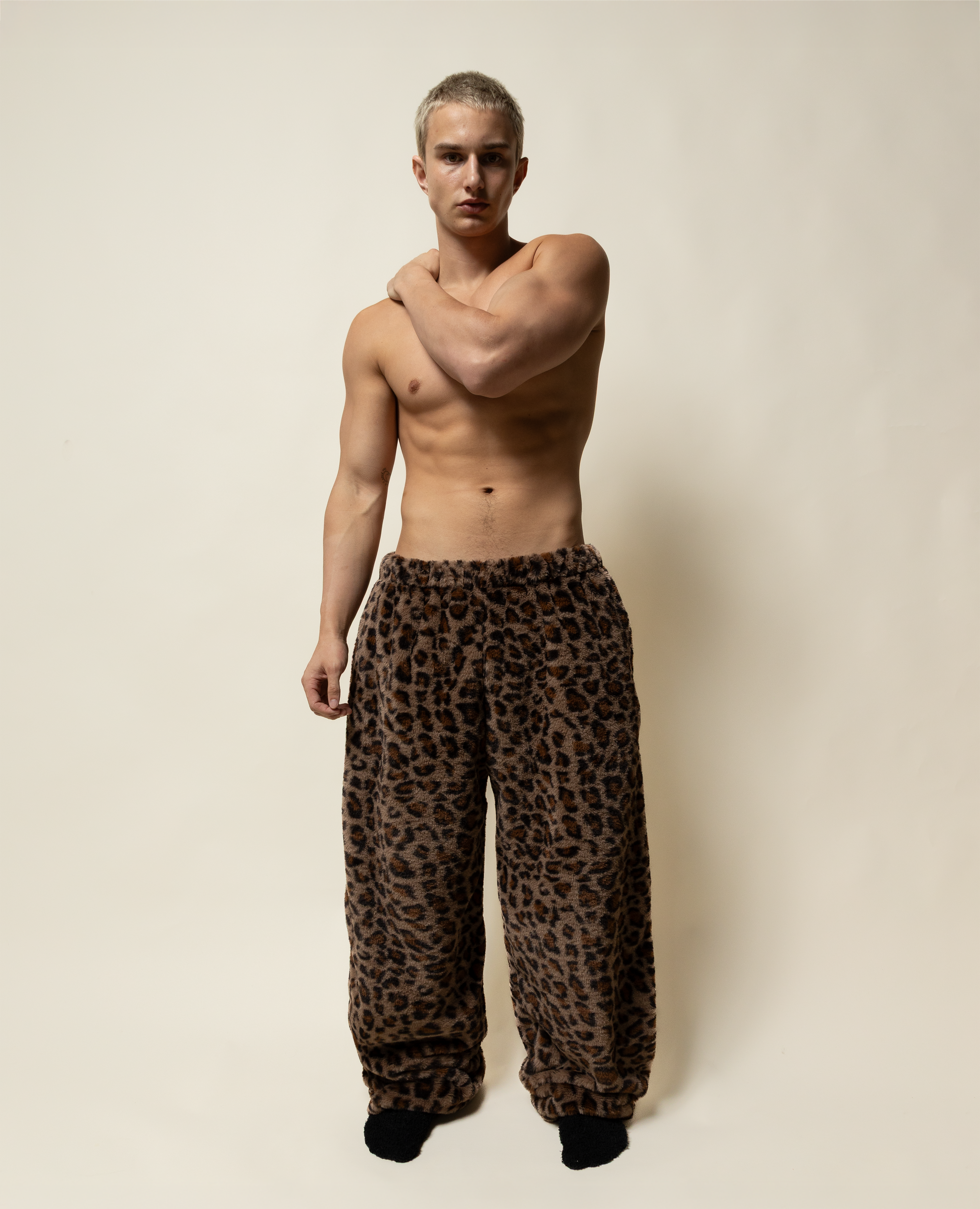 baggy sweats in leopard print fur