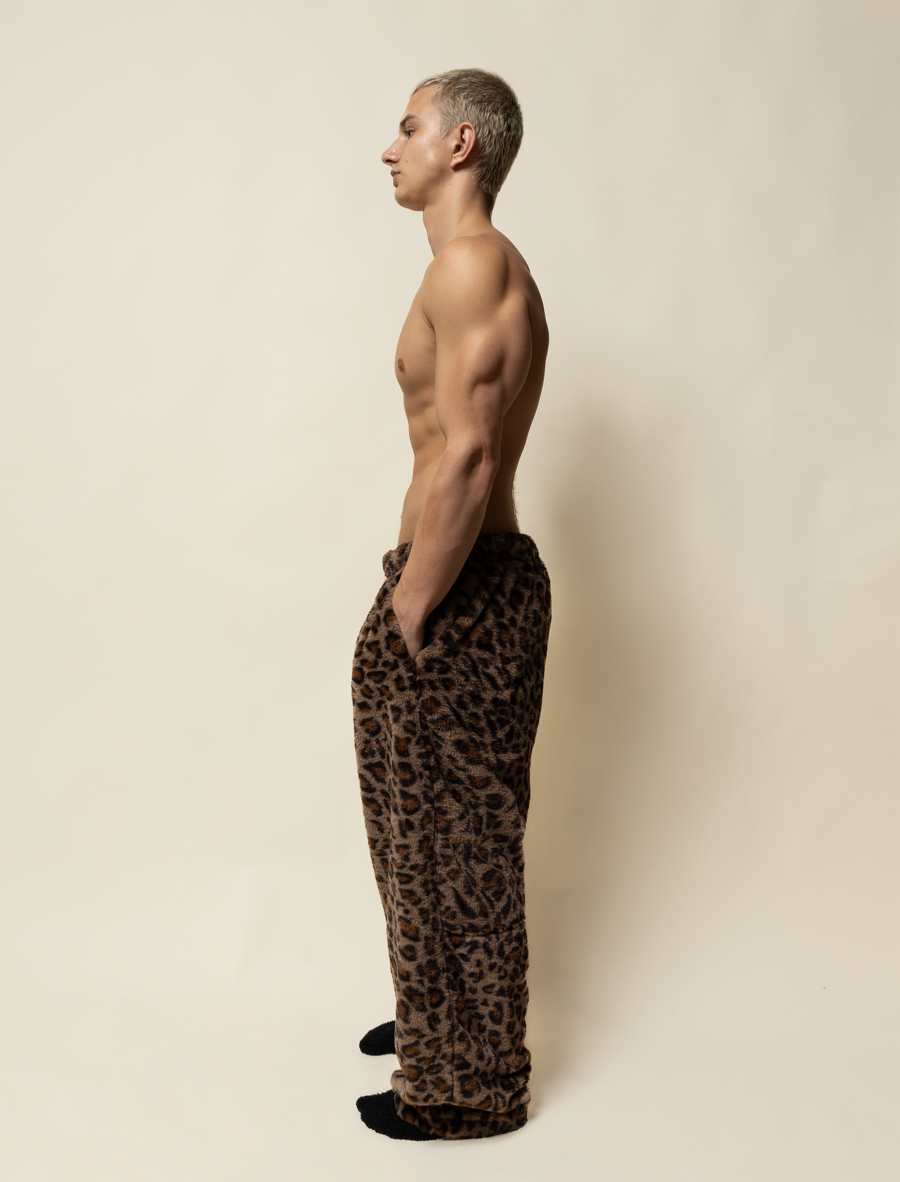 baggy sweats in leopard print fur