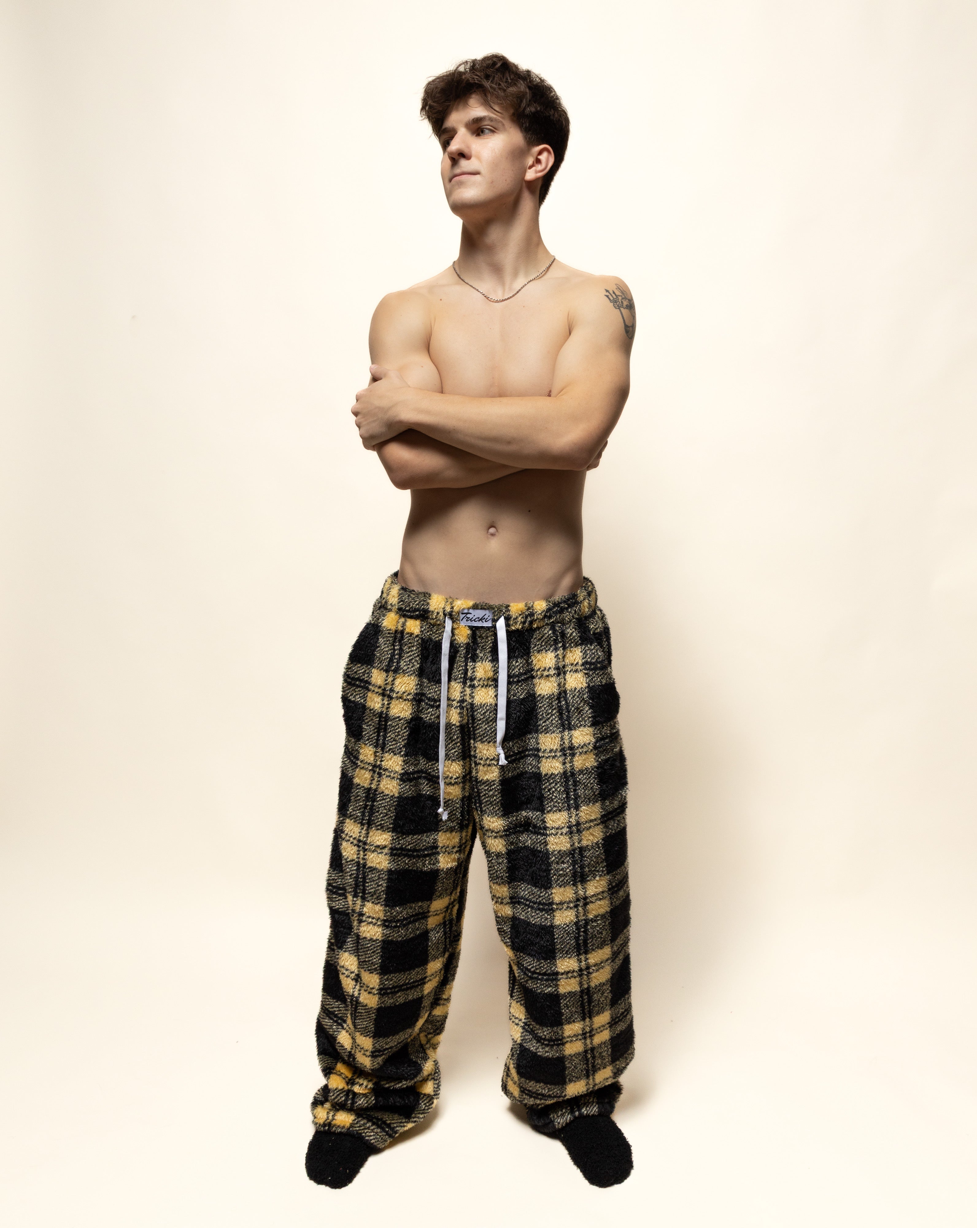 oversized pajama pants in brushed fur