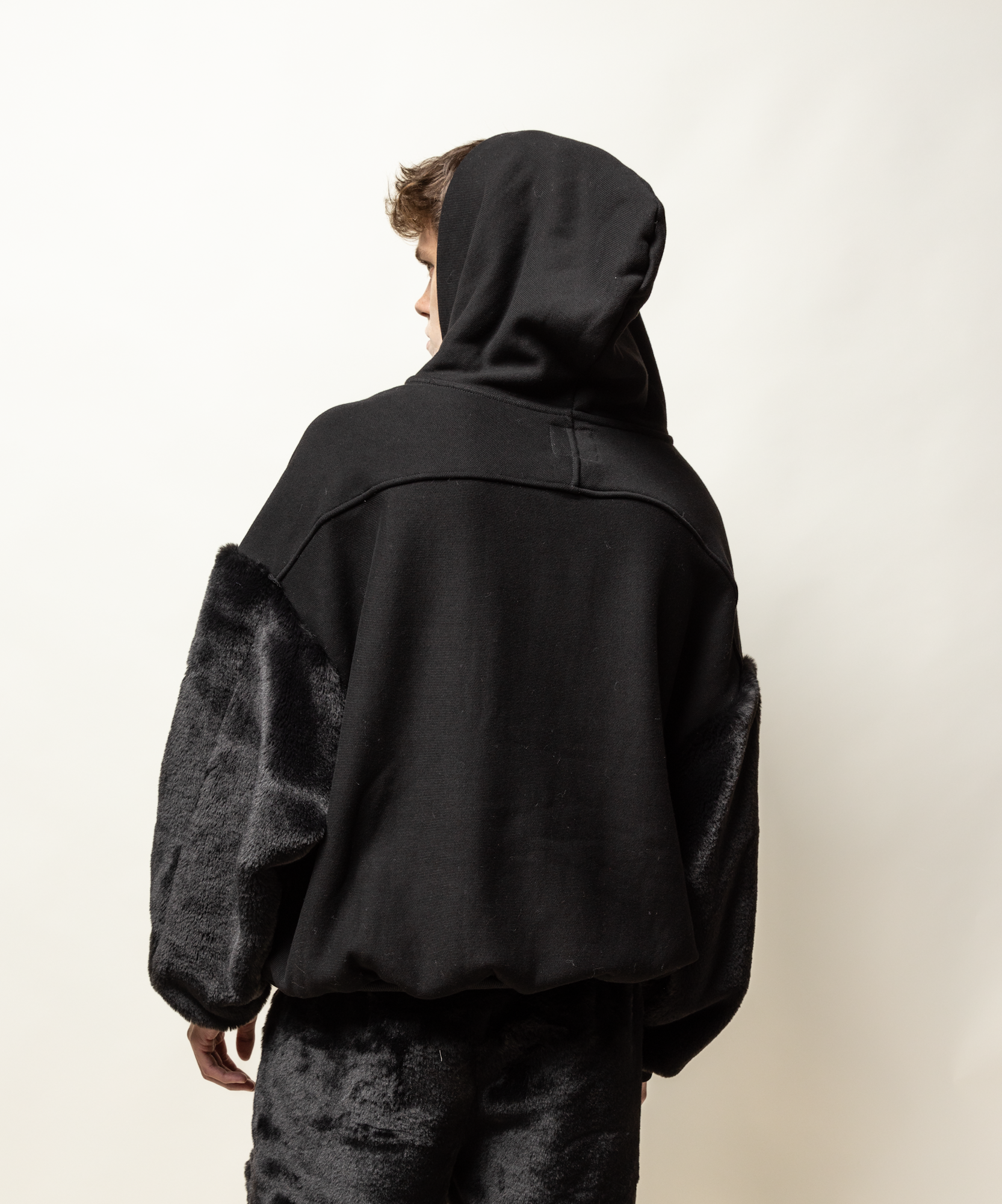 oversized fur sleeved hoodie - midnight
