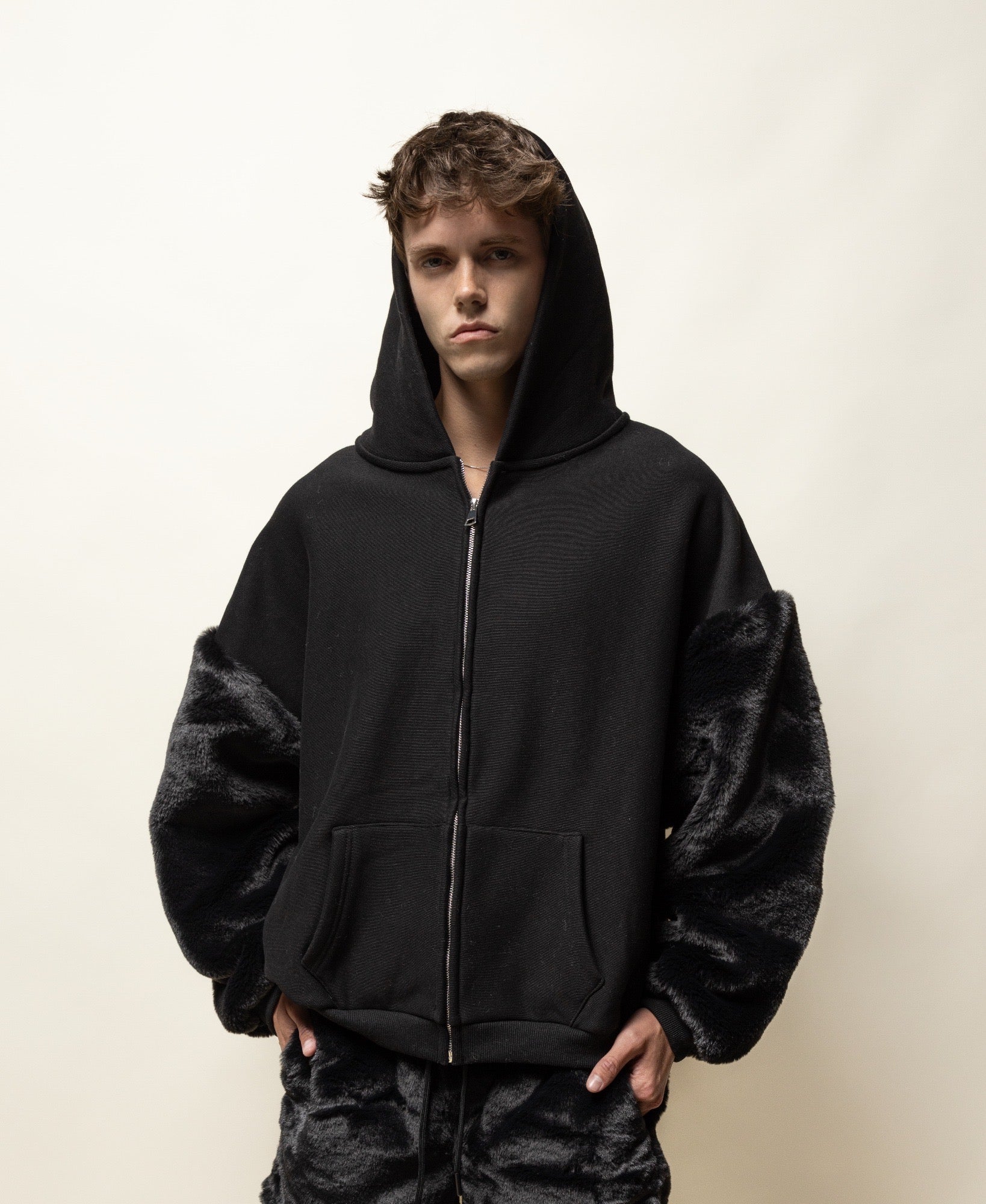 oversized fur sleeved hoodie - midnight