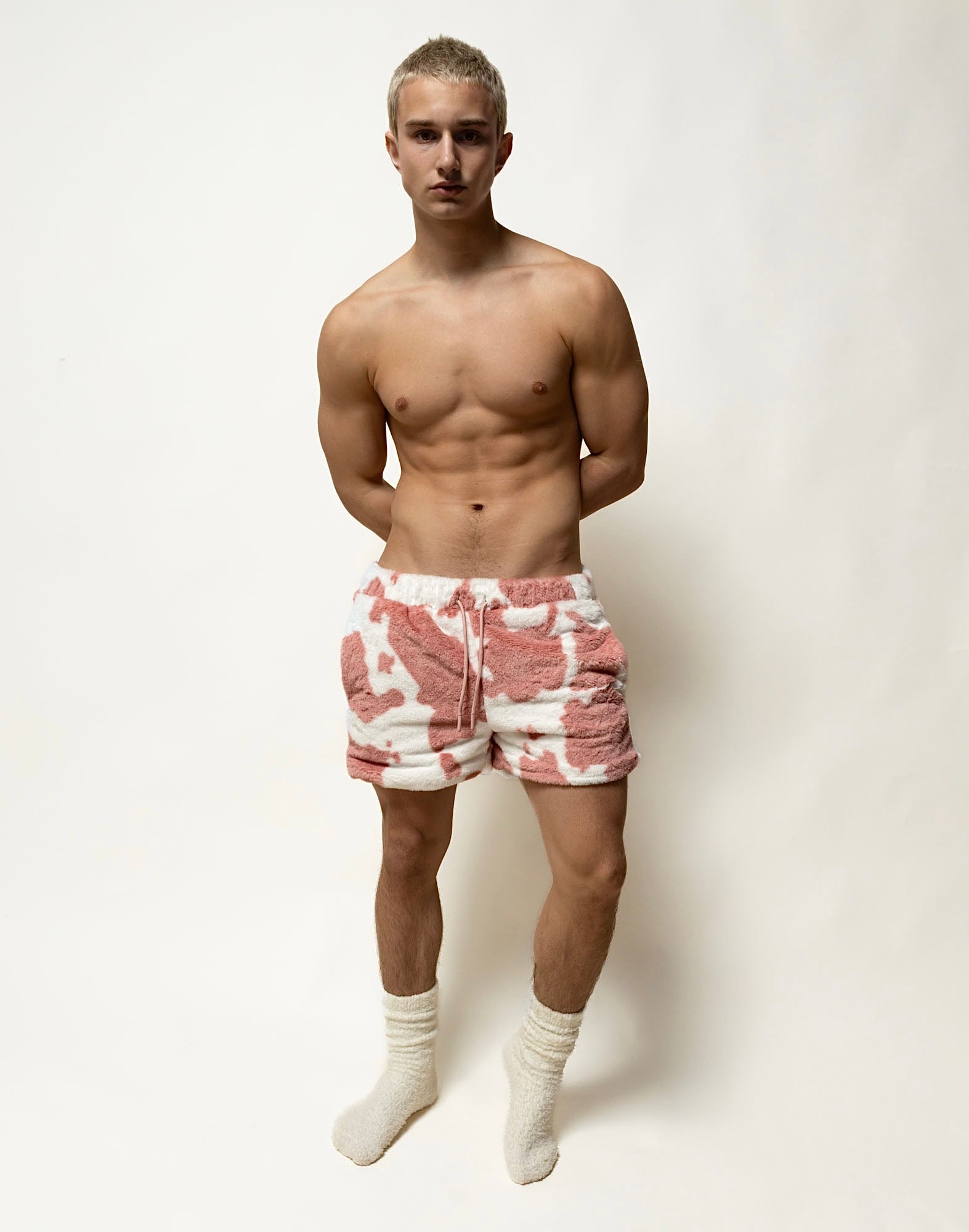 5" shorts in cow print fur